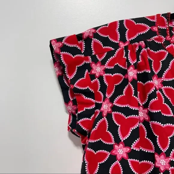 Saloni Abstracts Floral Print Ashley-B Shift Dress in Chilli Pawpaw Size 4 NWT